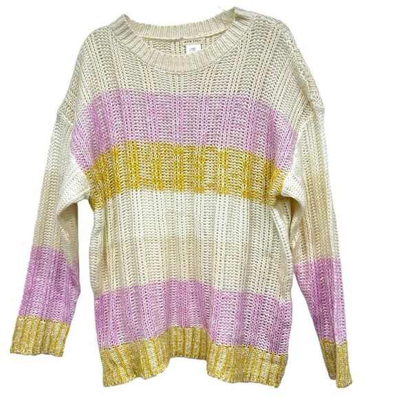 Mains Strip long sleeve pastel colors striped sweater size Large - Picture 4 of 8